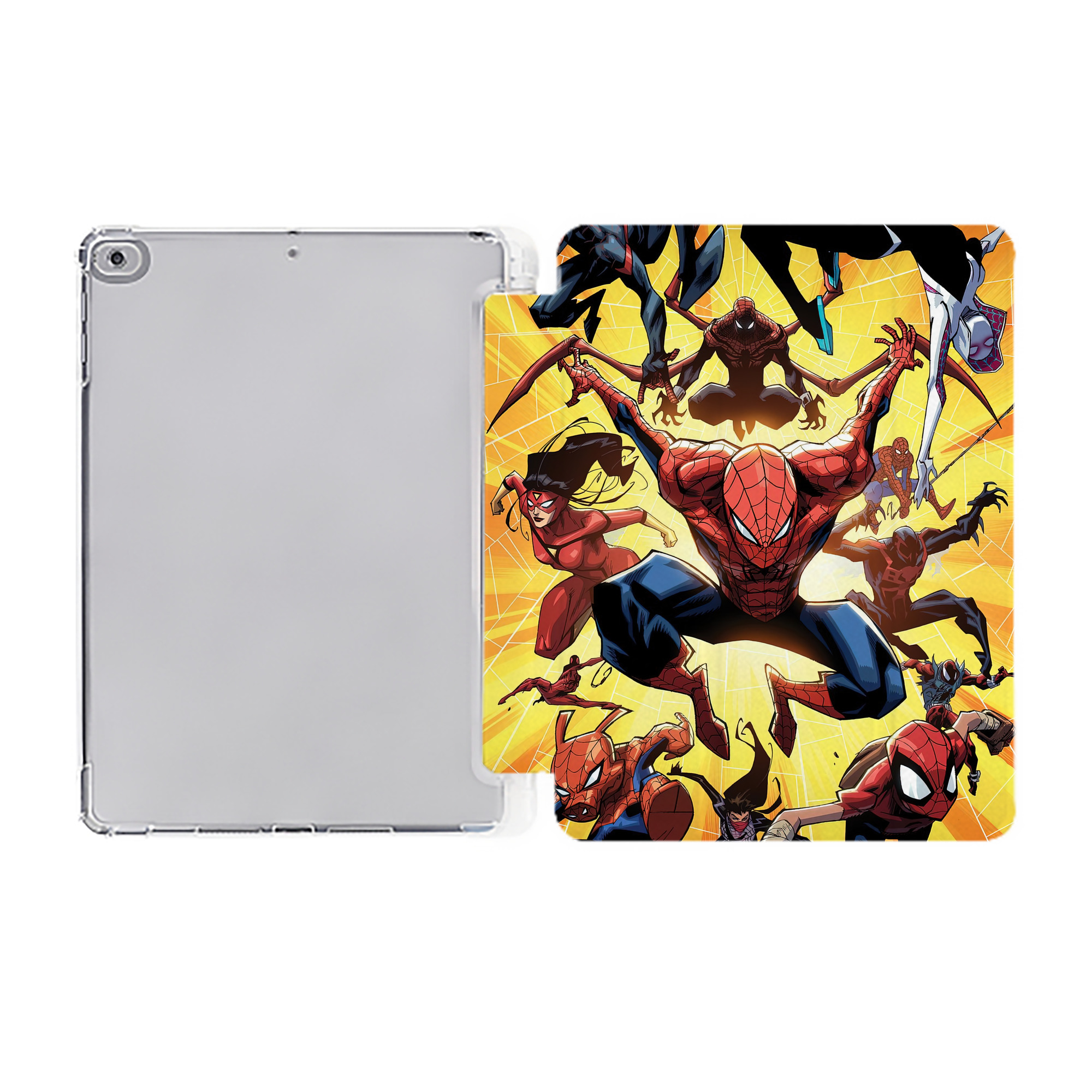 （画像用） Spider Man スパイダーマン IPad ケース ペン収納付き 三つ折りスタンド PUレザー×シリコン 対応機種9.5/10.5/10.9インチ